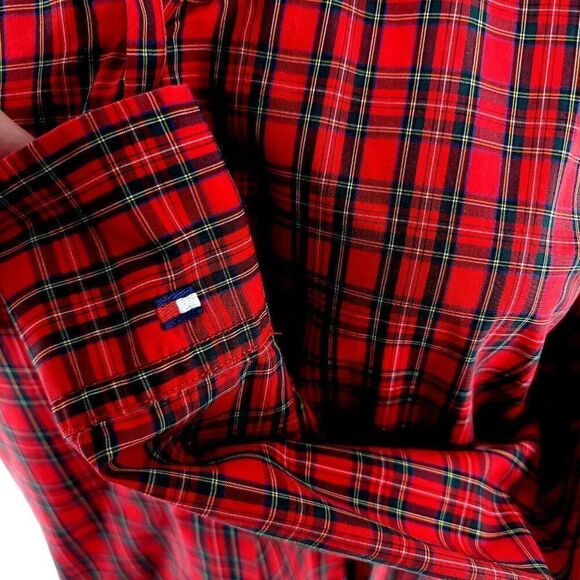 Tommy Hilfiger Red Green Plaid‎ Button Front Dress Shirt Size 10 - Picture 3 of 8